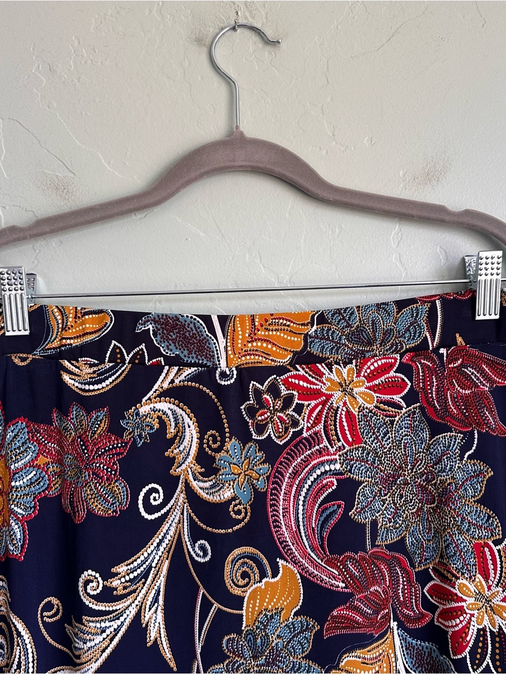 Lavish Navy Blue Midi Skirt Multicolor Floral Paisley Print Women’s Large EUC‎ - Picture 5 of 7